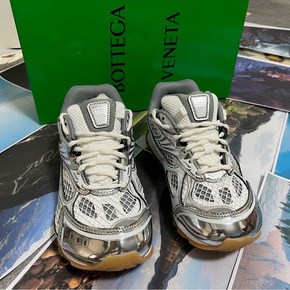Stylish White and Silver Mesh Sneakers